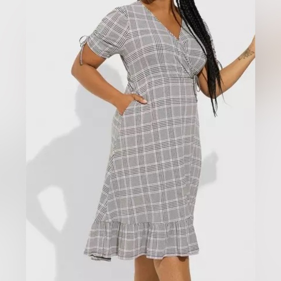 Torrid Plaid Dress Midi Faux Wrap Studio Knit Black Purple Plus Size 2X Women’s - Picture 1 of 13